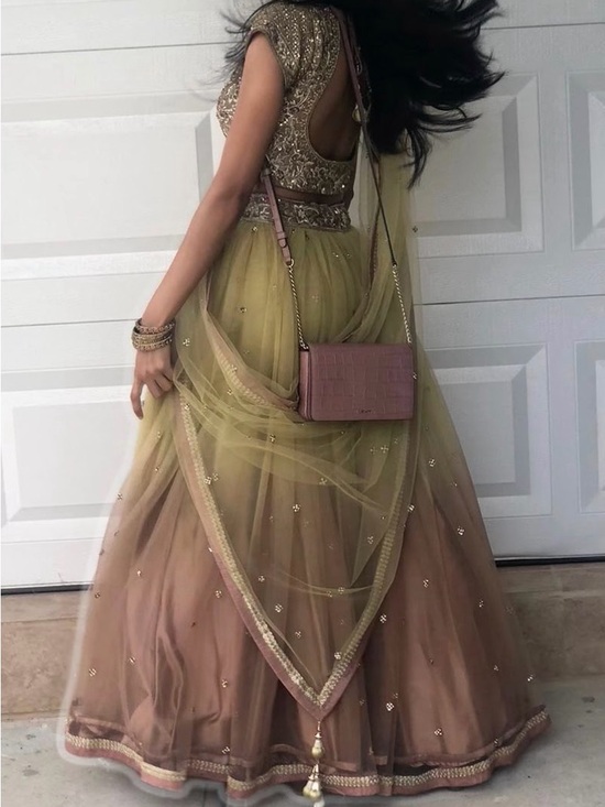 Dresses & Skirts - Embellished Ombre Lehenga Dress in Olive Green and Blush